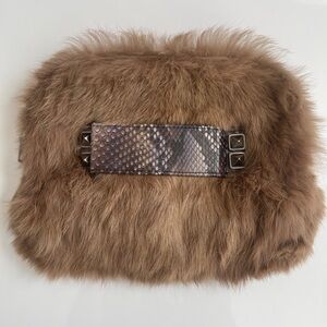 Animale Python & Snakeskin Tan Faux Fur Clutch